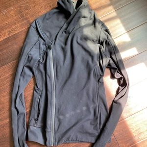 Cowl neck cross body zip jacket